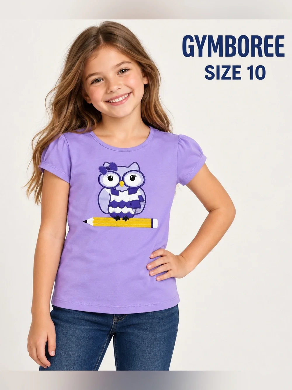 Gymboree Girls Size 10 Purple Owl Pencil Graphic T-Shirt School Top